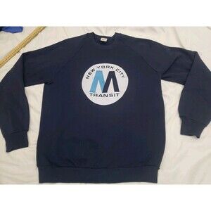 NYC New York City Transit Sweatshirt Blue Mens Large Jerzees VTG 90s Made USA